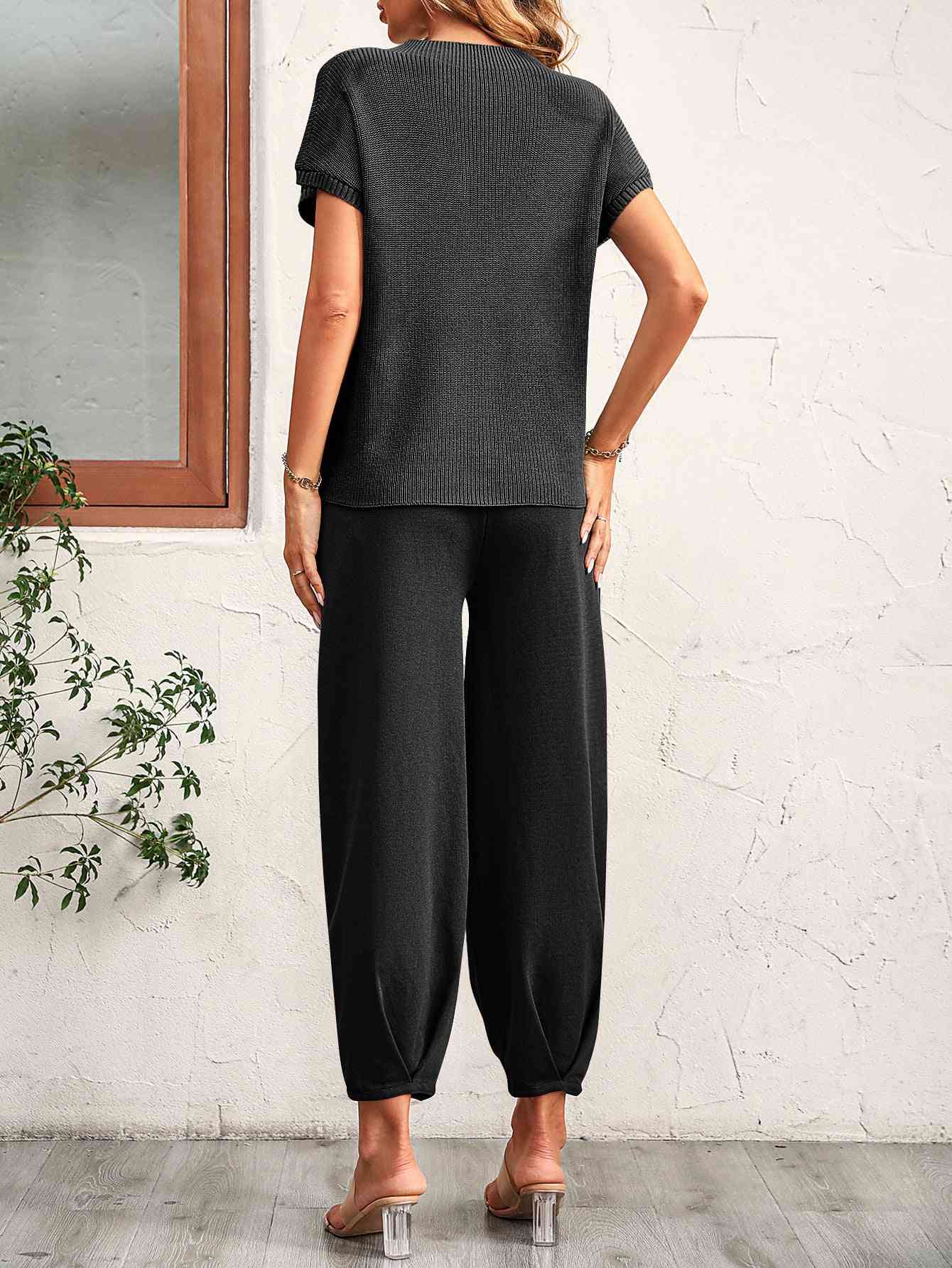 Ensemble t-shirt à manches raglan et pantalon long à col rond