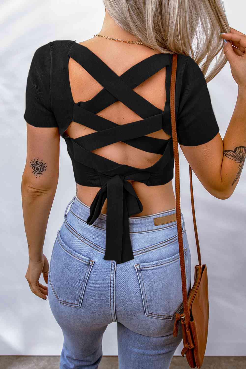 Lace-Up Square Neck Crop Top