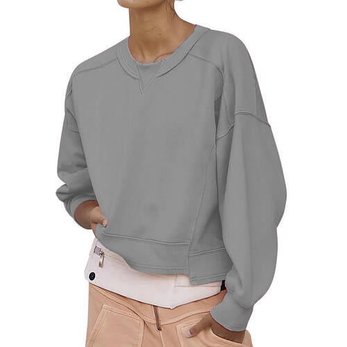 Round Neck Drop Shoulder Long Sleeve Sweatshirt