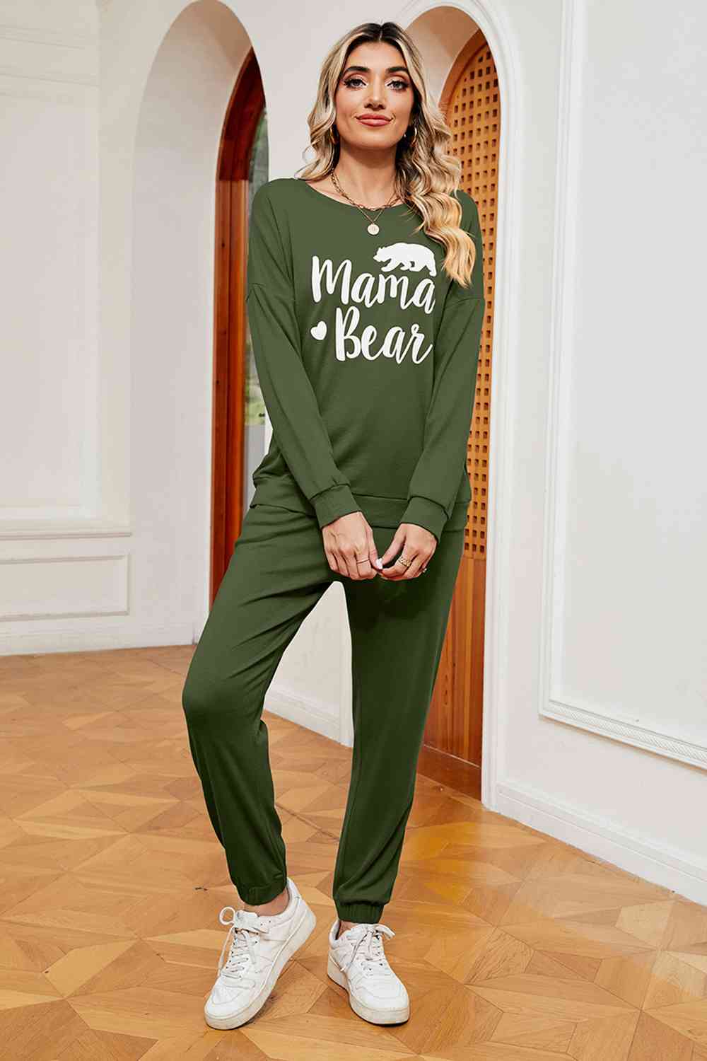 Conjunto de sudadera y pantalón deportivo con gráfico MAMA BEAR