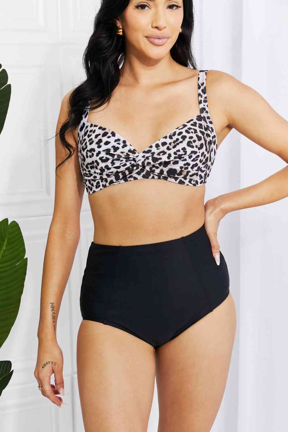 Marina West Swim Take A Dip - Bikini taille haute torsadé en léopard