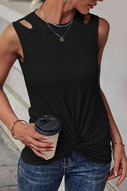 Camiseta sin mangas con cuello redondo y dobladillo retorcido