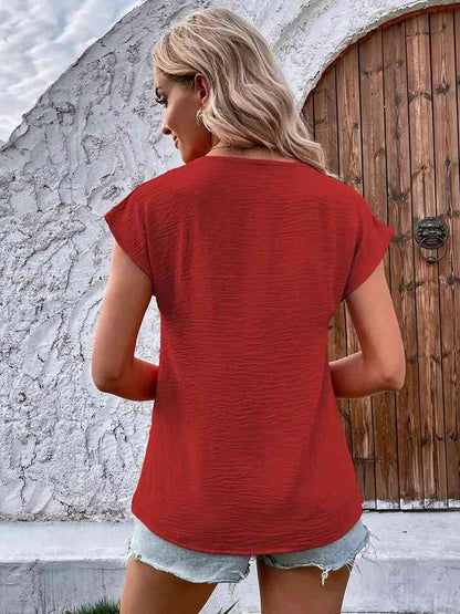 V-Neck Short Sleeve Blouse