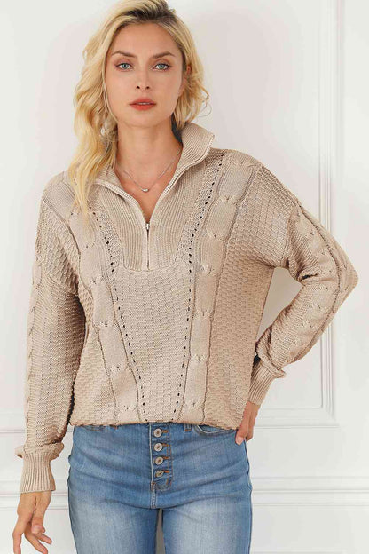 Pull à manches longues et demi-zip en tricot torsadé