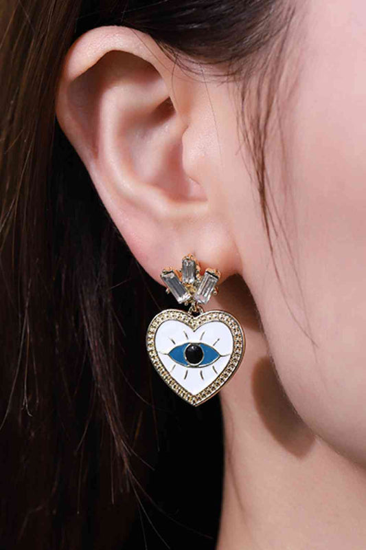 Evil Eye Heart-Shaped Drop Earrings