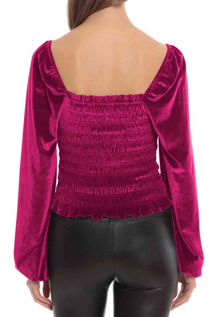 Blusa de manga larga con cuello cuadrado y fruncido de Double Take