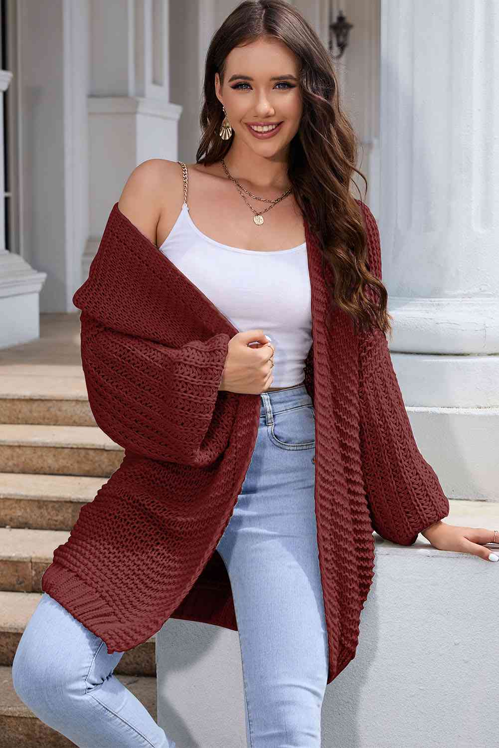 Cardigan long ouvert sur le devant