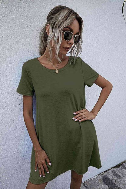 Round Neck Short Sleeve Mini Dress