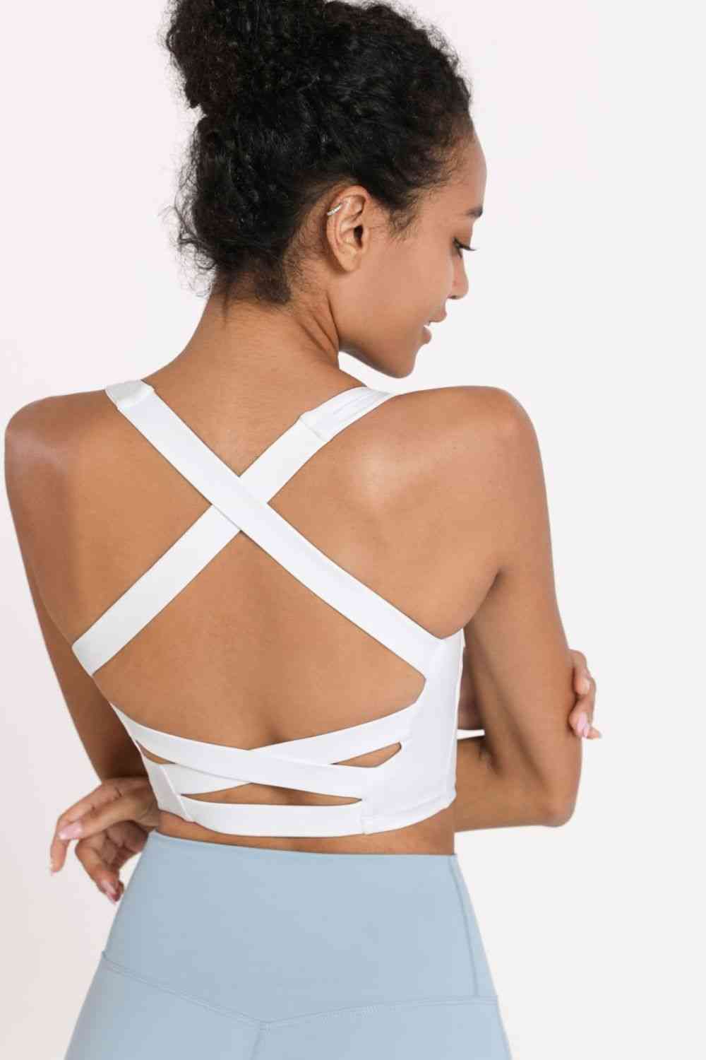 Camisole de sport courte croisée à dos ouvert