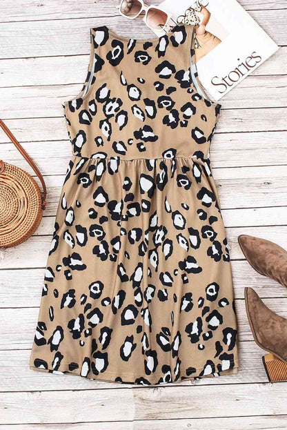 Leopard Buttoned Sleeveless Dress