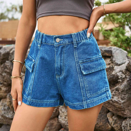 Shorts vaqueros de cintura alta con bolsillos