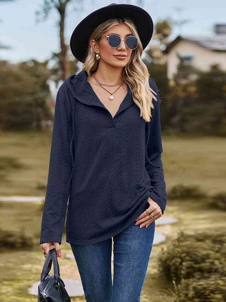 Cable-Knit Hooded Blouse