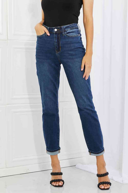 Jean boyfriend taille haute avec revers Judy Blue Crystal