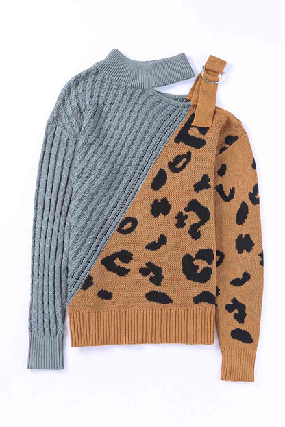 Leopard  Block Turtleneck Sweater