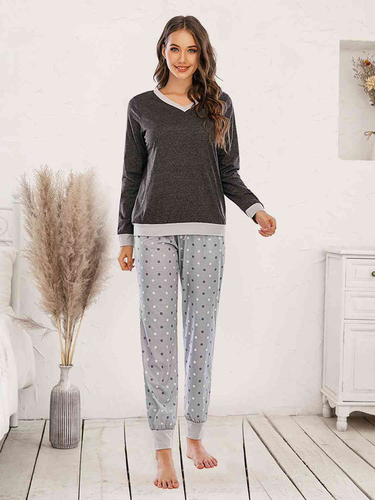 Long Sleeve Top and Polka Dot Pants Set