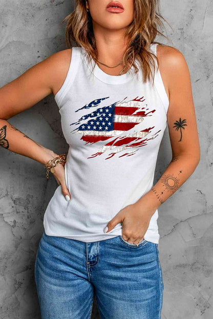 Camiseta sin mangas con cuello redondo y gráfico de bandera de EE. UU. de tamaño completo