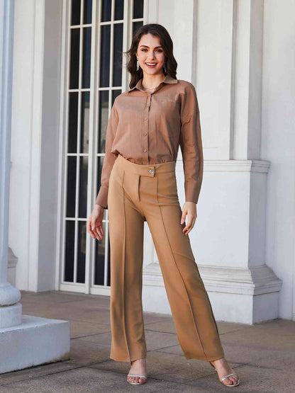 Pantalon droit à couture centrale double prise