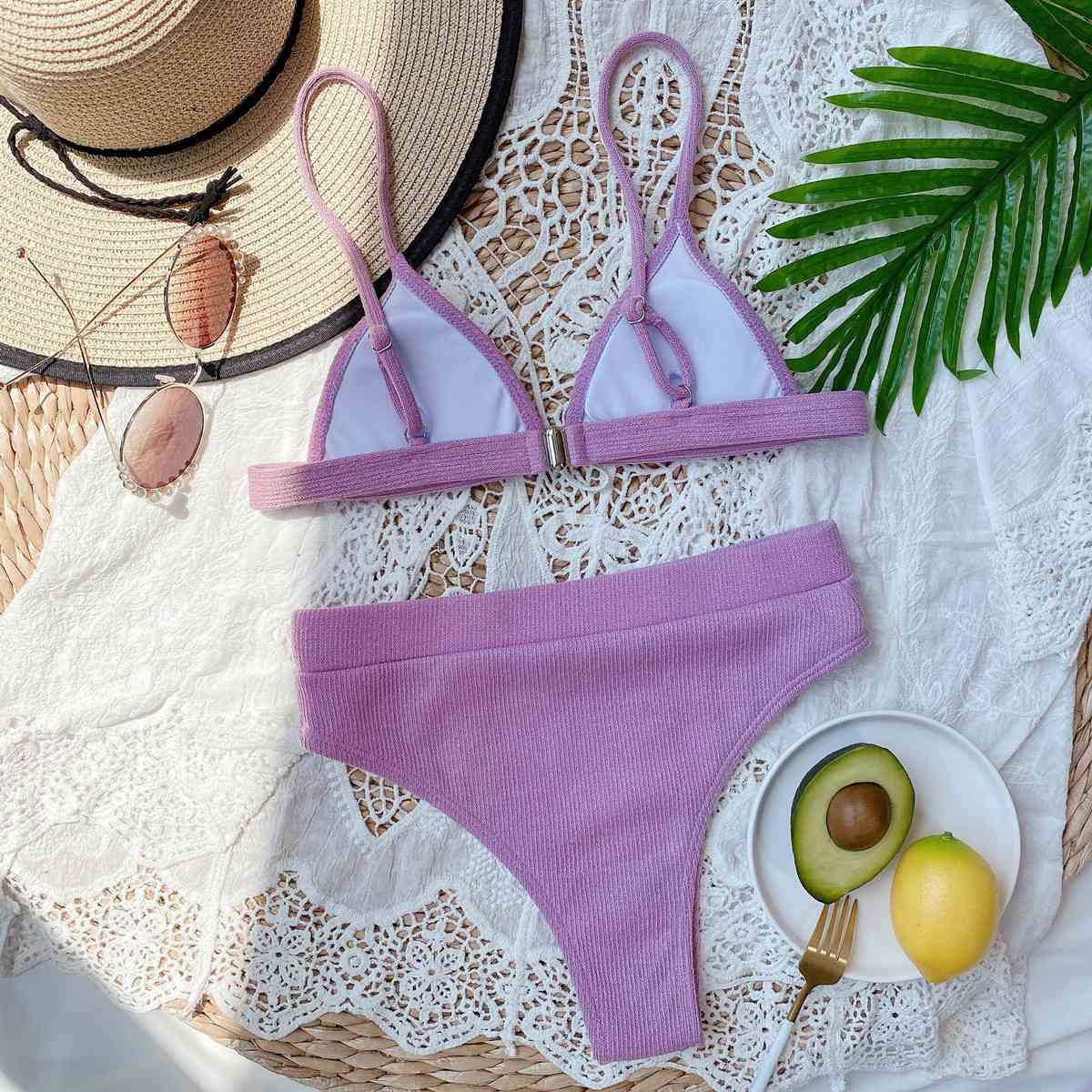 Ensemble de bikini côtelé à fines bretelles