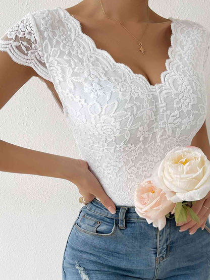 Lace Trim V-Neck Bodysuit