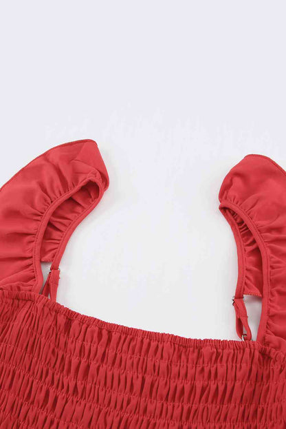 Ruffle Shoulder Smocked Pocket Jumpsuit