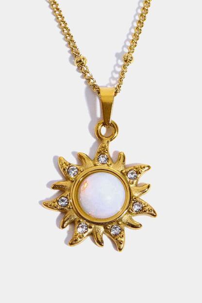 Opal Sun Pendant Stainless Steel Necklace