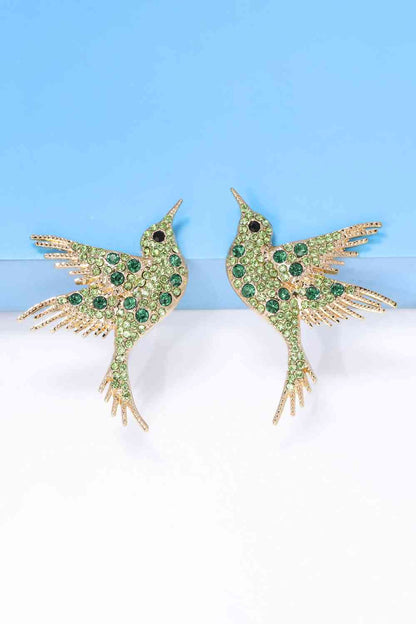 Boucles d'oreilles pendantes en pierre de verre avec cadre en alliage de zinc en forme d'oiseau