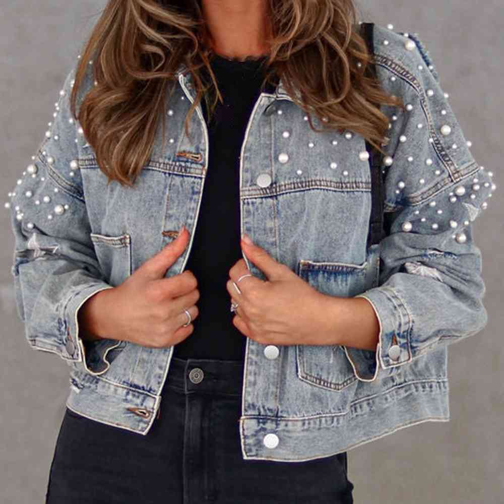 Veste en jean à détails de perles