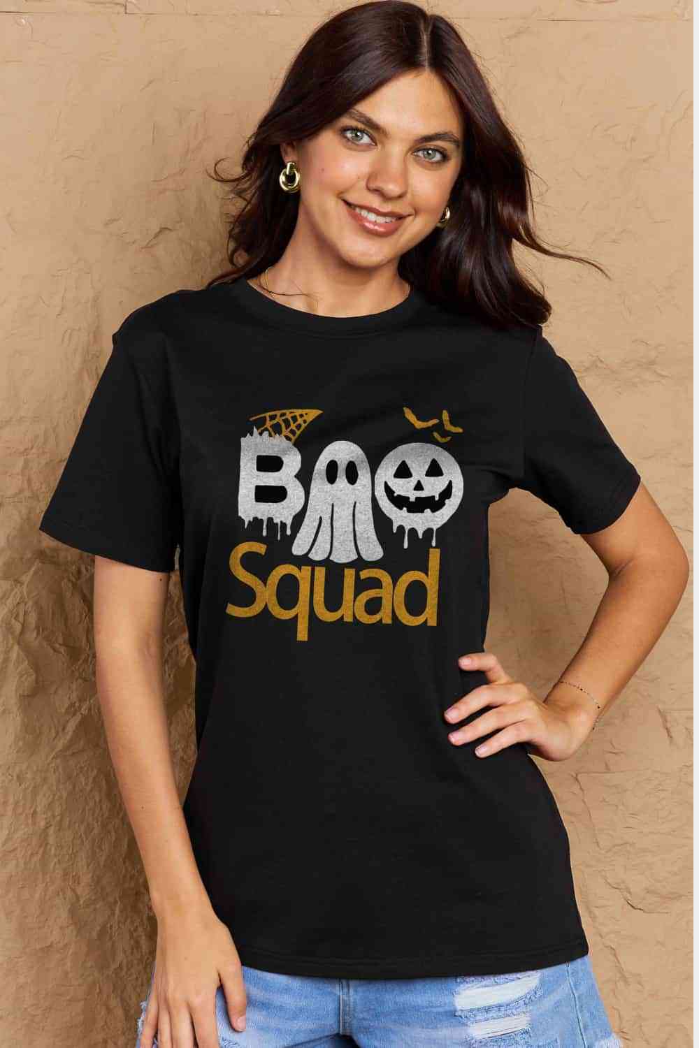 Camiseta de algodón con gráfico BOO SQUAD de talla grande de Simply Love