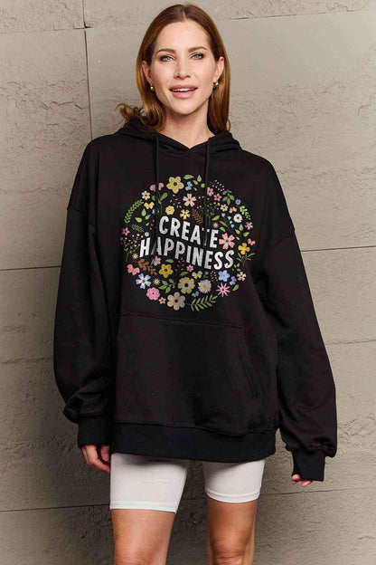 Simply Love Sudadera con capucha y estampado de CREATE HAPPINESS de tamaño completo de Simply Love