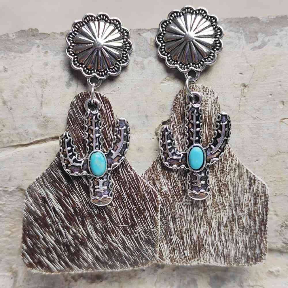 Boucles d'oreilles en alliage de cactus à décor turquoise