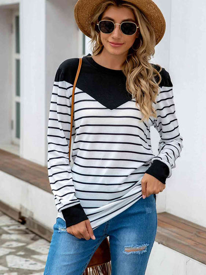 Striped Round Neck Long Sleeve T-Shirt