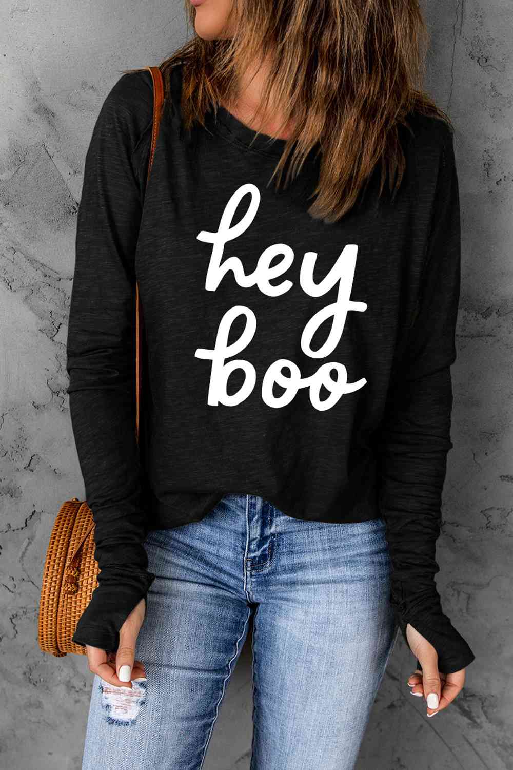 HEY BOO Camiseta gráfica con cuello redondo