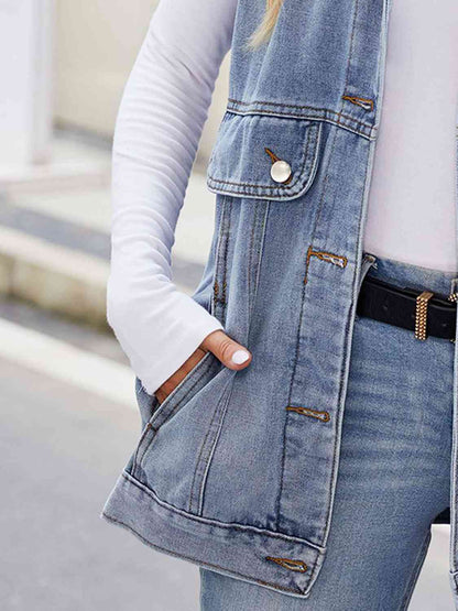 Veste en jean à col boutonné avec poches