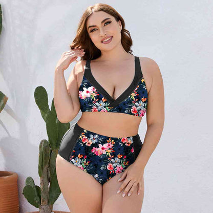 Ensemble de Bain Deux Pièces Floral Taille Haute de Grande Taille