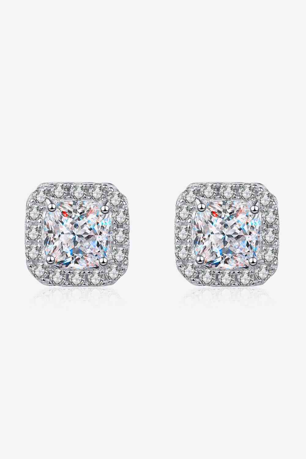 Boucles d'oreilles carrées en moissanite incrustée de 2 carats en argent sterling 925