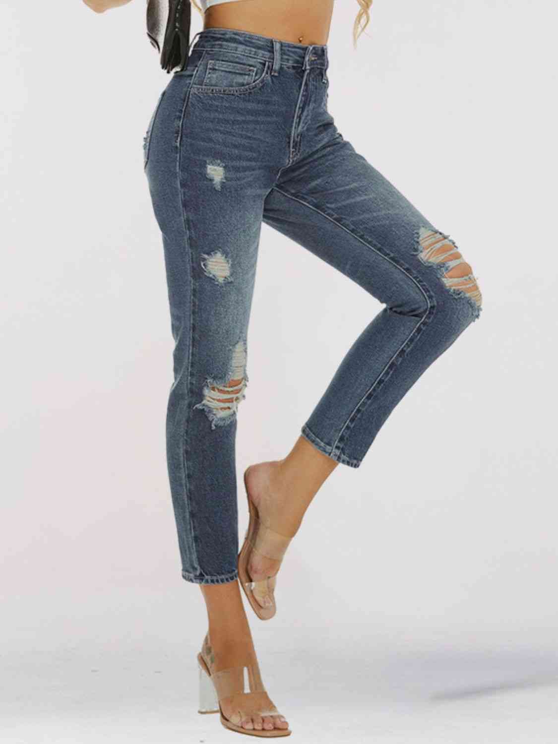 Jean skinny court effet vieilli