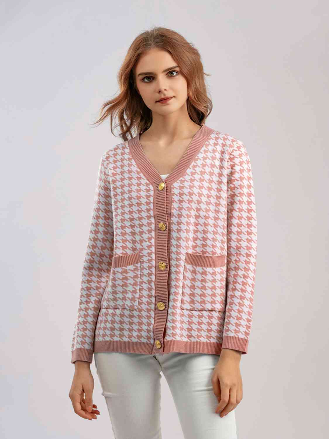 Cardigan boutonné pied-de-poule