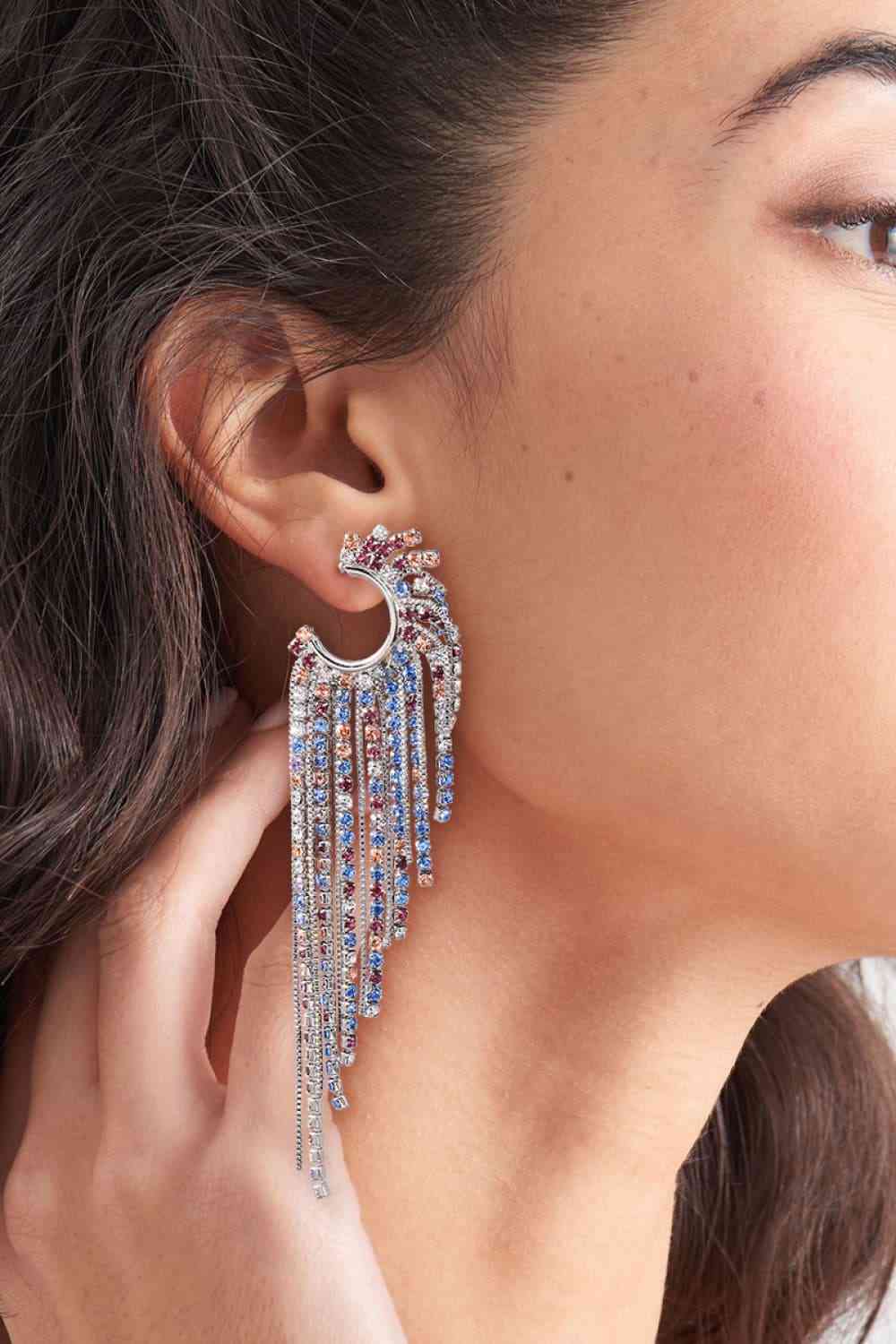 Boucles d'oreilles pendantes en alliage de zinc à franges et strass