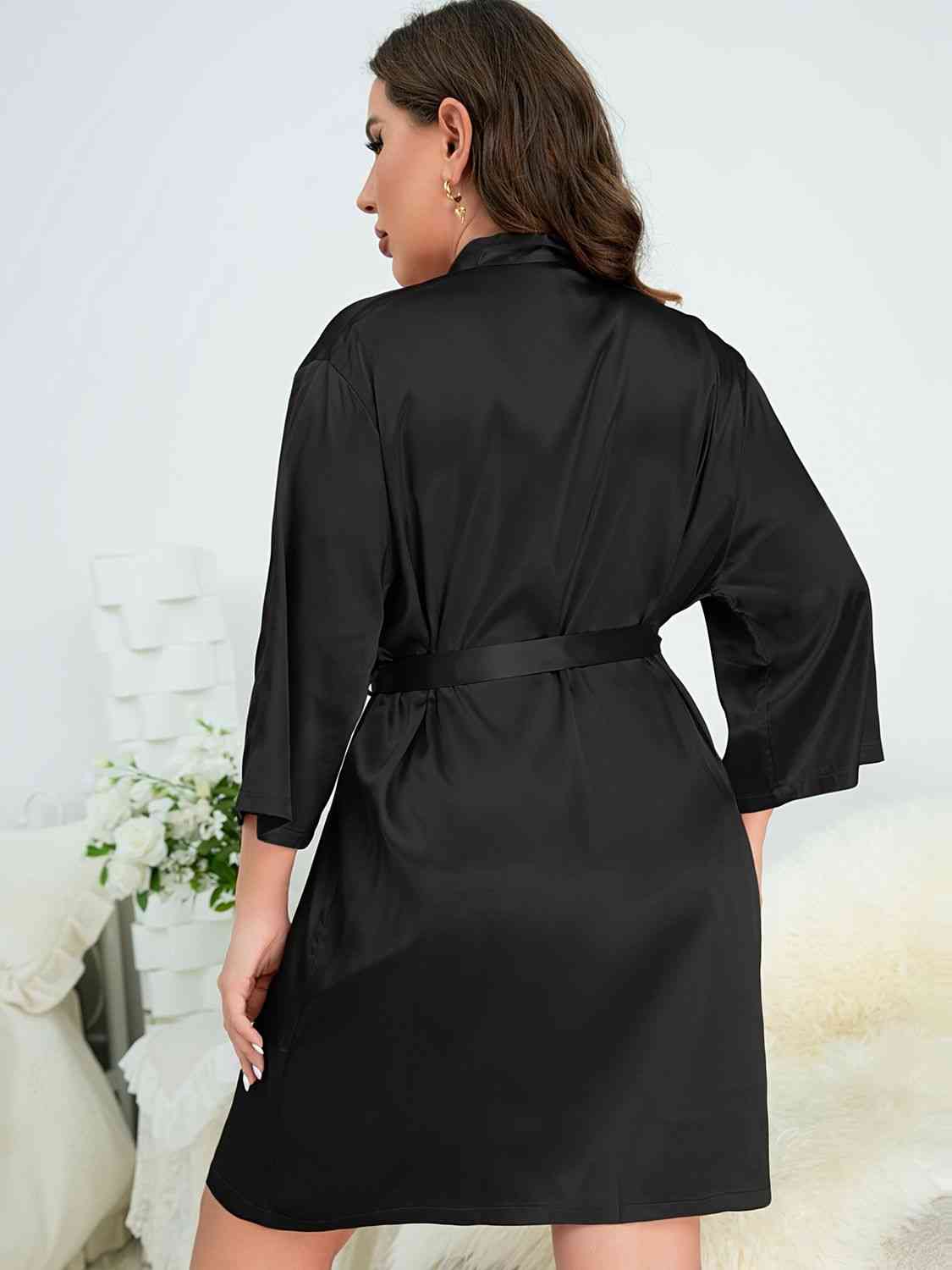 Peignoir Surplis avec Lien à la Taille de Grande Taille