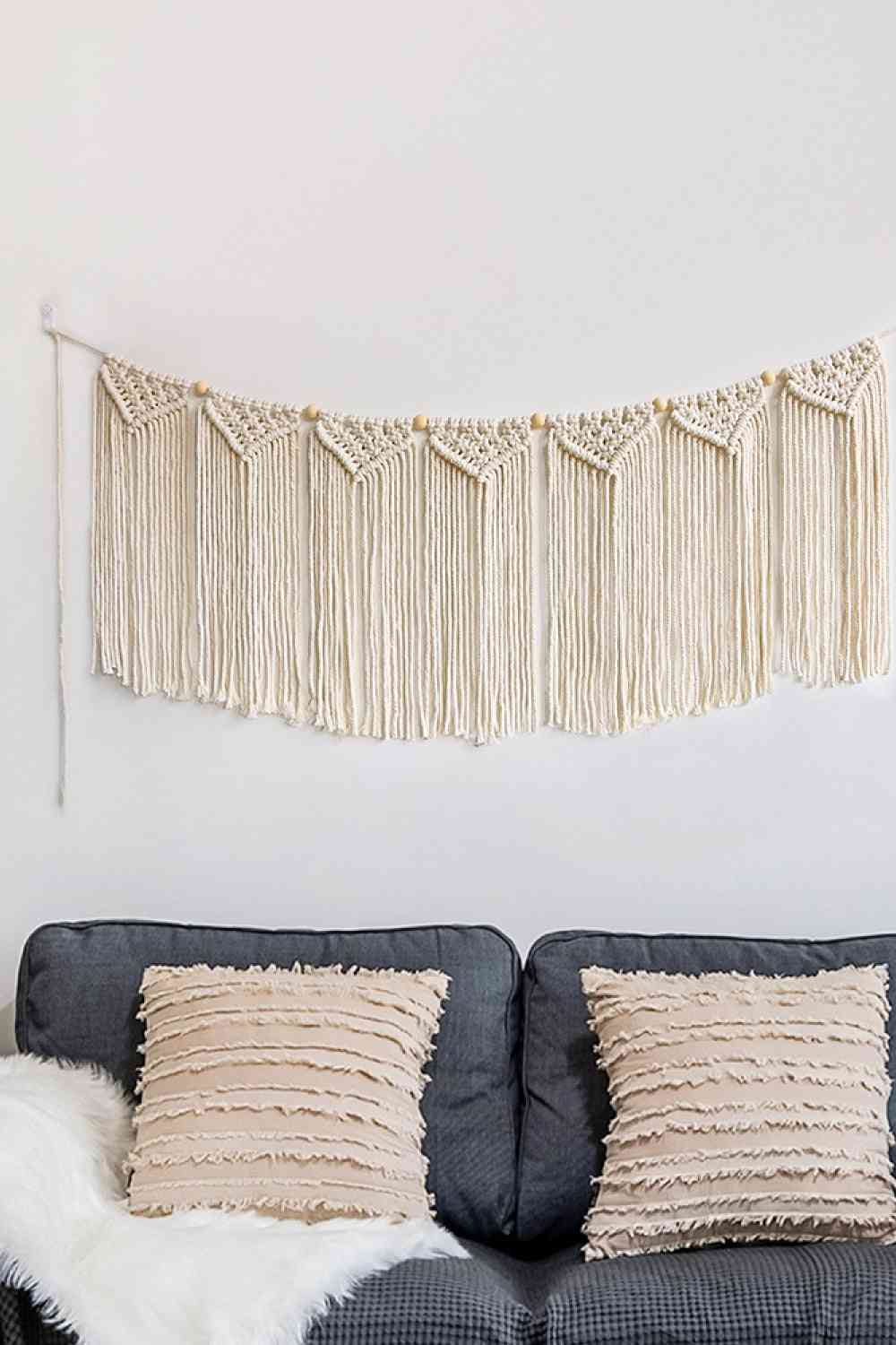 Colgante de pared de macramé con flecos totalmente hecho a mano