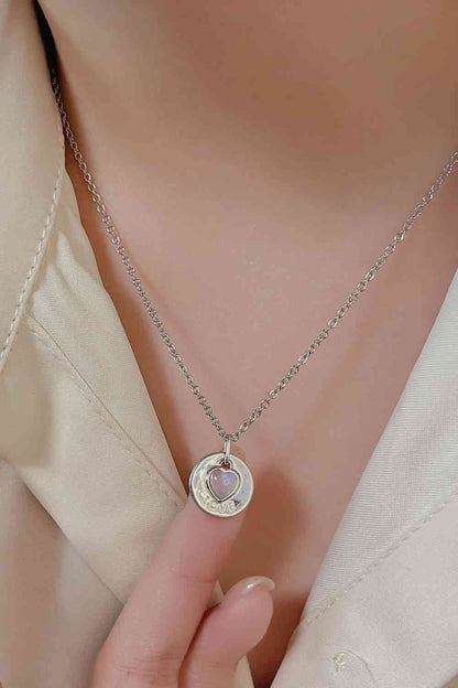 Collar de plata de ley 925 con colgante de corazón de piedra lunar