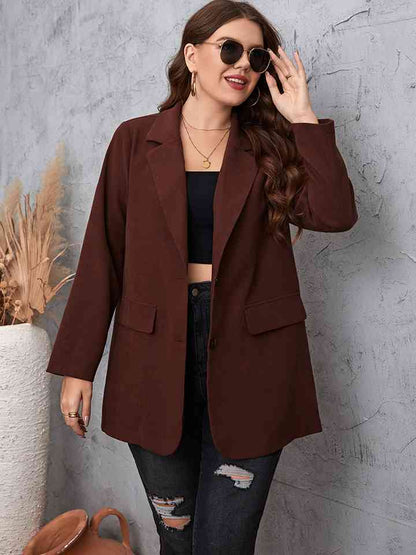 Blazer de manga larga con cuello de solapa y talla grande