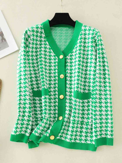 Cardigan boutonné pied-de-poule