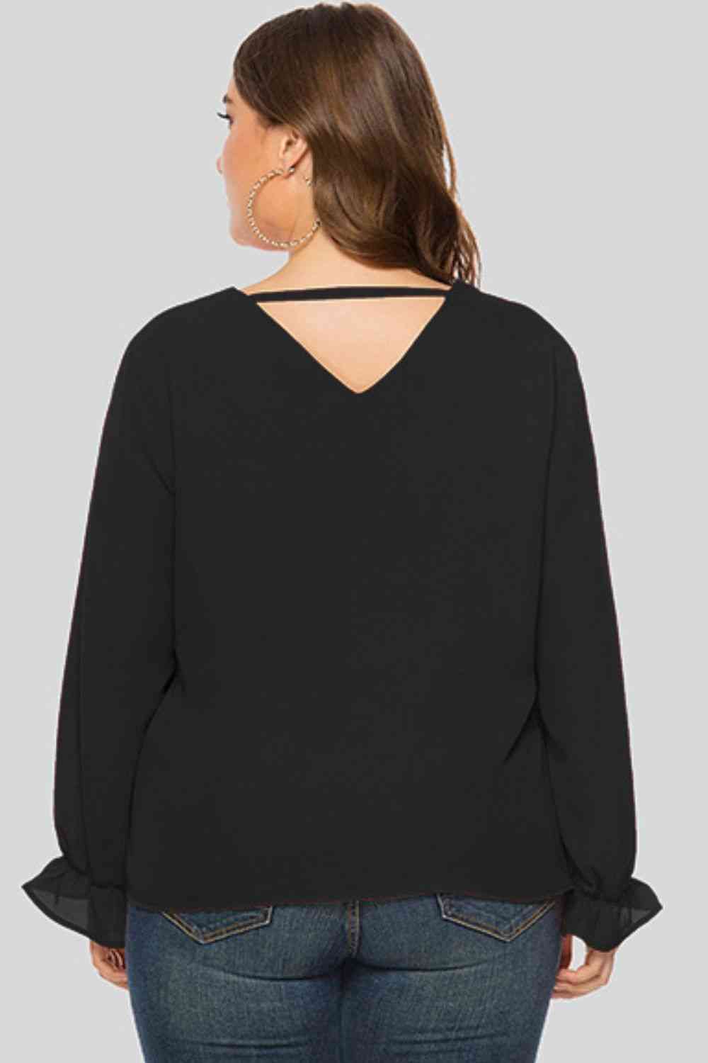 Blouse Découpée à Manches Volantes de Grande Taille