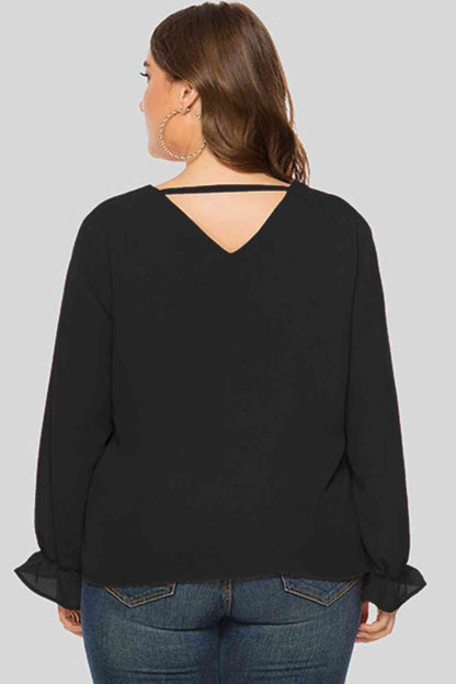 Blouse Découpée à Manches Volantes de Grande Taille