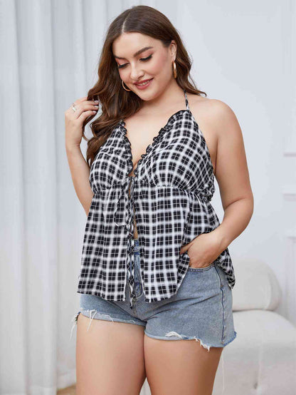 Camisole à Col Halter à Carreaux de Grande Taille