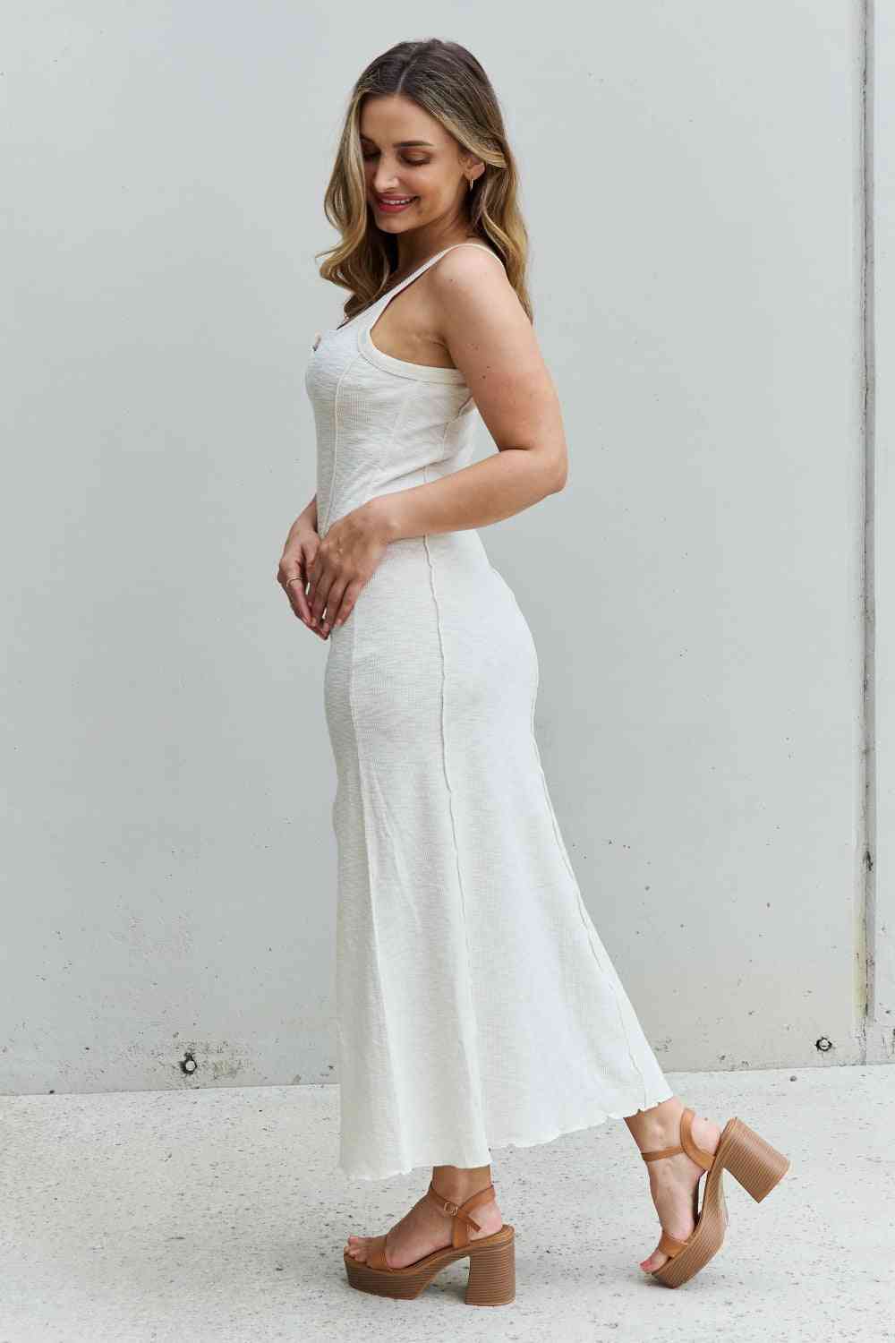 Culture Code Look At Me Full Size Notch Neck Maxi Dress with Slit in Ivory