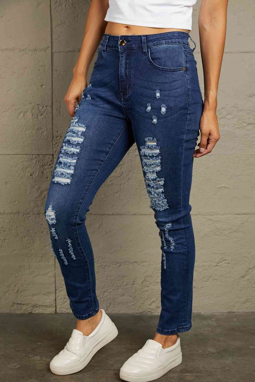 Jean skinny taille mi-haute effet vieilli Baeful