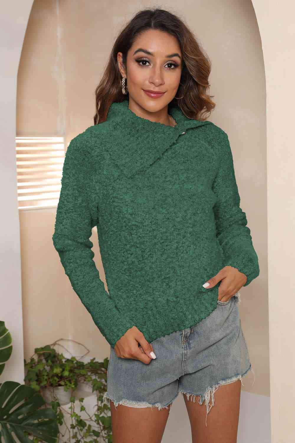 Suéter tipo jersey de manga larga con cuello asimétrico