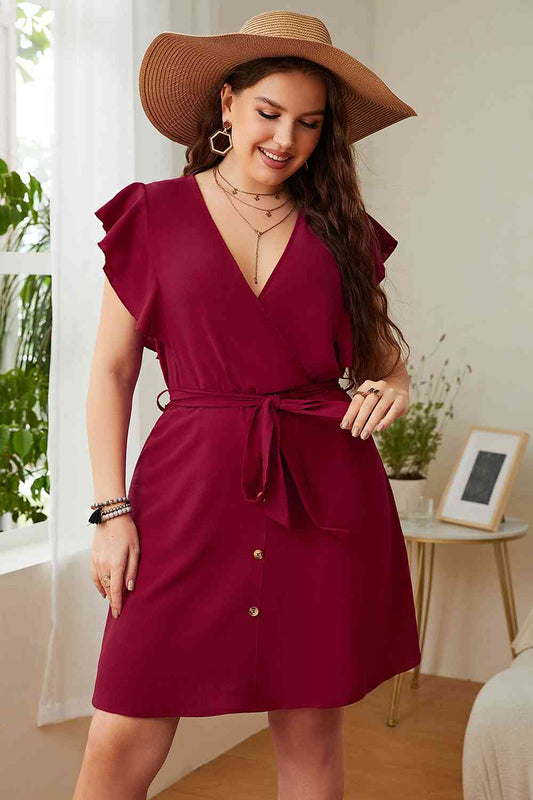 Robe Surplis à Col Noué à la Taille de Grande Taille